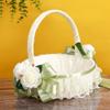 Toyvian Wedding Ribbon Basket Girl Basket Pearl Lace Romantic Large Wedding with Satin Flowers and Bow for Girls, Ceremony view 2