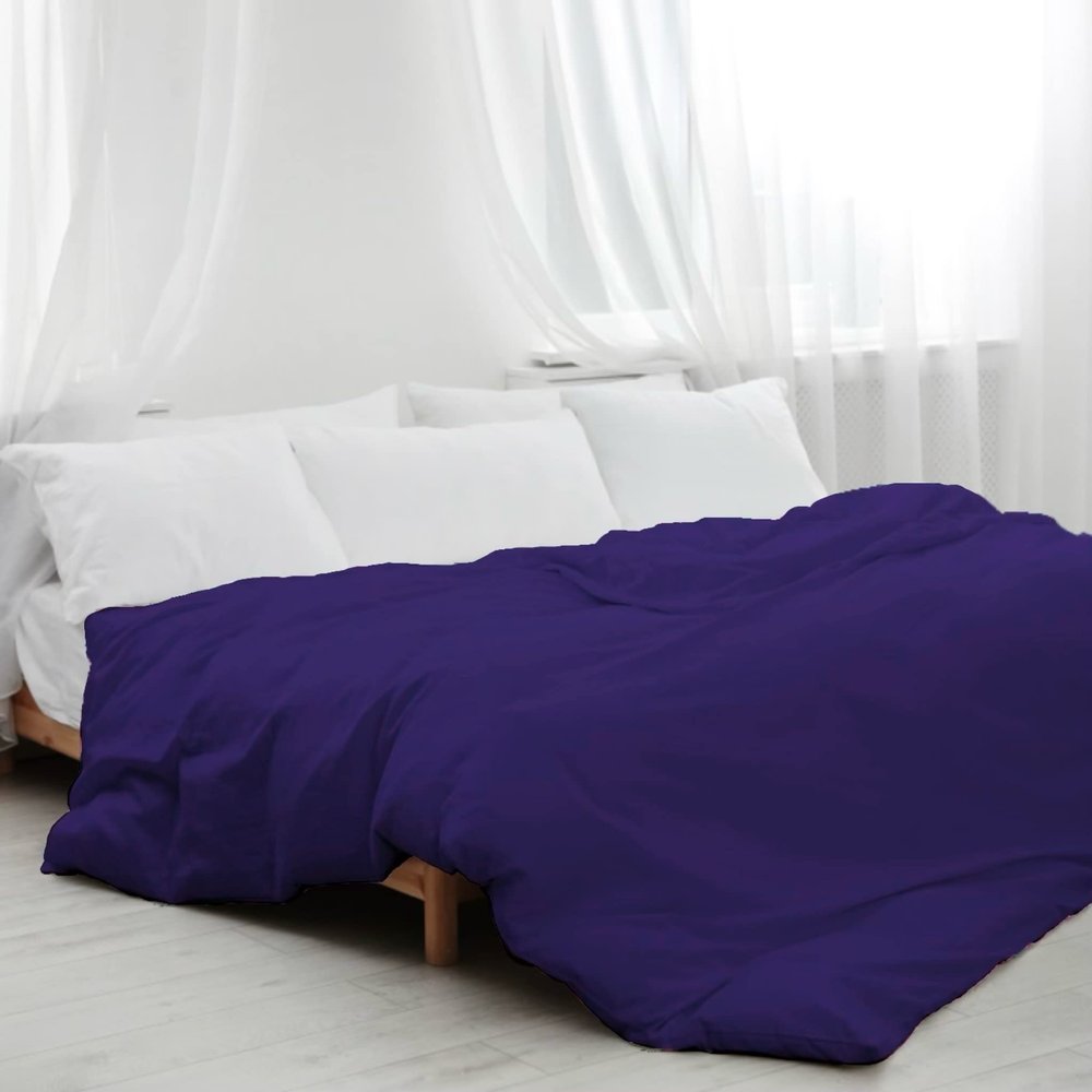 5pcs Cotton Hotel Quality Duvet Cover Oversize Queen (98 x 98) Zipper Clouser Solid Purple Duvet Cover