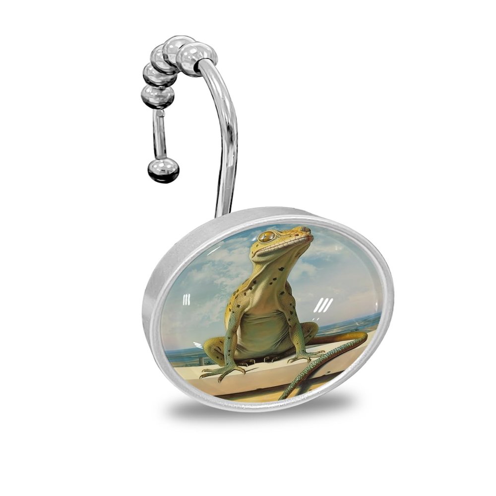 Animal Shower Curtain Hooks, Lizard Eyes Blue Sky Gradient Nostalgic 12PCS Shower Curtain Hooks Rings for Bathroom Stainless Steel Rust Resistant Shower Curtain Hangers