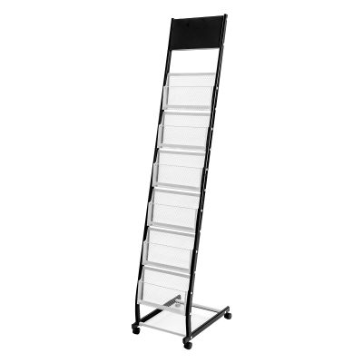 MARTEXBUY Magazine Rack, Floor-Standing Brochure Display Stand with Wheels, 6 Pockets Catalog Literature Rack Magazine Holder Newspaper Stand for Trade Show Exhibitions Office Retail Store