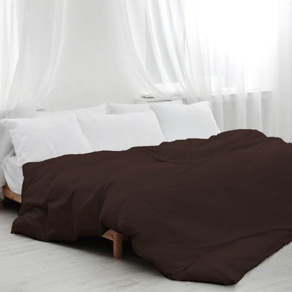 5pcs Cotton Hotel Quality Duvet Cover Twin (68 x 90) Zipper Clouser Solid Brown Duvet Cover