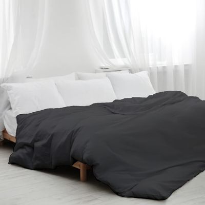 3pcs Cotton Hotel Quality Duvet Cover Twin (68 x 90) Zipper Clouser Solid Dark Grey Duvet Cover