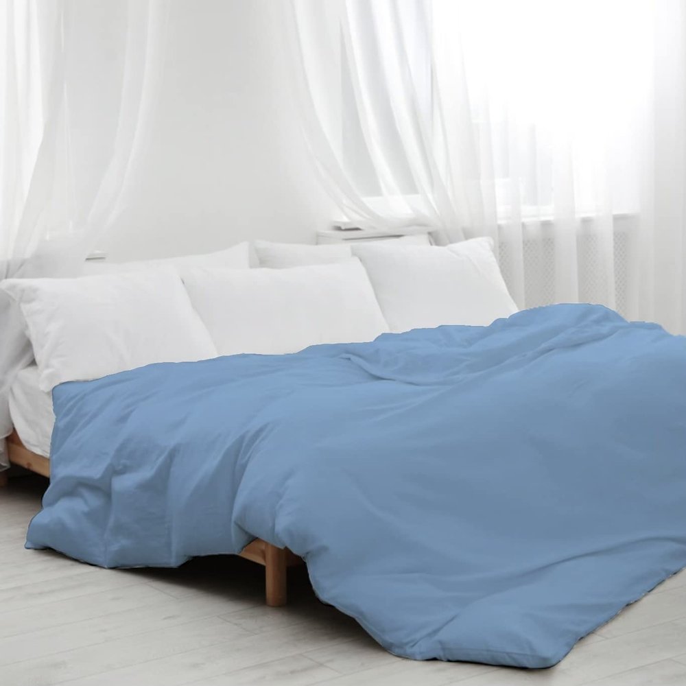 5pcs Cotton Hotel Quality Duvet Cover Oversize Queen (98 x 98) Zipper Clouser Solid Blue Duvet Cover