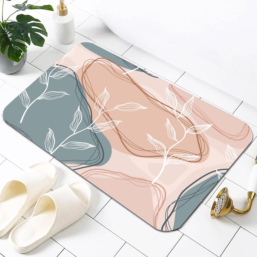 Abstract Flowers Ultra Thin Bath Mat Quick Dry Floor Mat, Super Absorbent Bathroom Rugs, Rubber Backed Bath Mat for Bathroom Non Slip, Washable Bathroom Rugs Fit Under Door, Bathtub 18x30