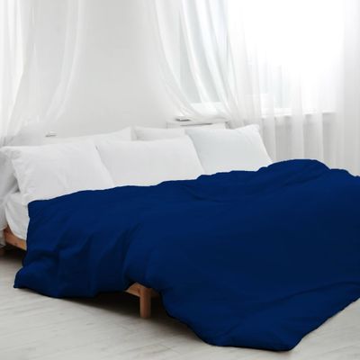 5pcs Cotton Hotel Quality Duvet Cover Oversize Queen (98 x 98) Zipper Clouser Solid Navy Blue Duvet Cover
