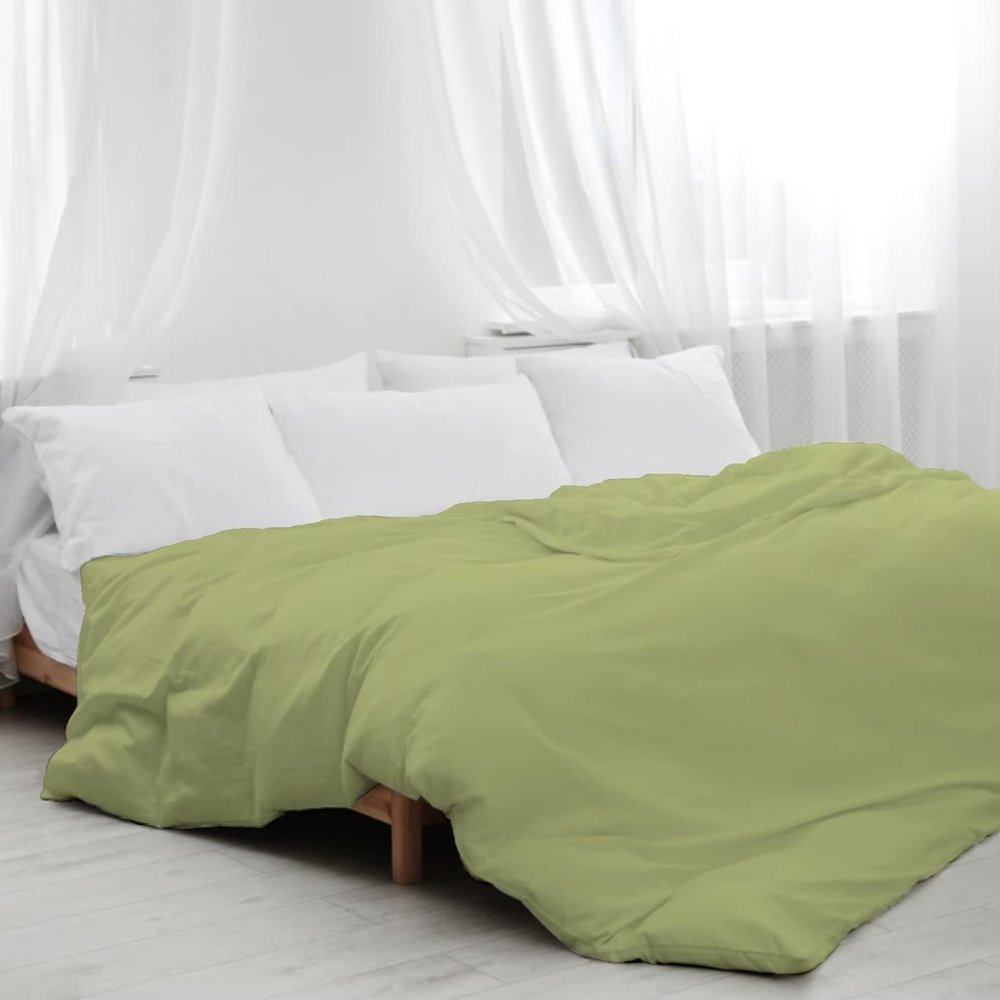 3pcs Cotton Hotel Quality Duvet Cover Oversize Queen (98 x 98) Zipper Clouser Solid Sage Green Duvet Cover