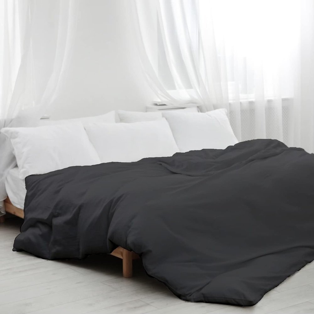 5pcs Cotton Hotel Quality Duvet Cover Full (88 x 90) Zipper Clouser Solid Dark Grey Duvet Cover