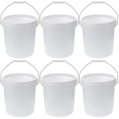 BESTOYARD White Plastic 1.5 Gallon Bucket with Handle and Lid All Purpose Pail Food Storage Bucket Containers for Art Paint Water Crafts Projects Garage Organization, 20.8X20.8cm