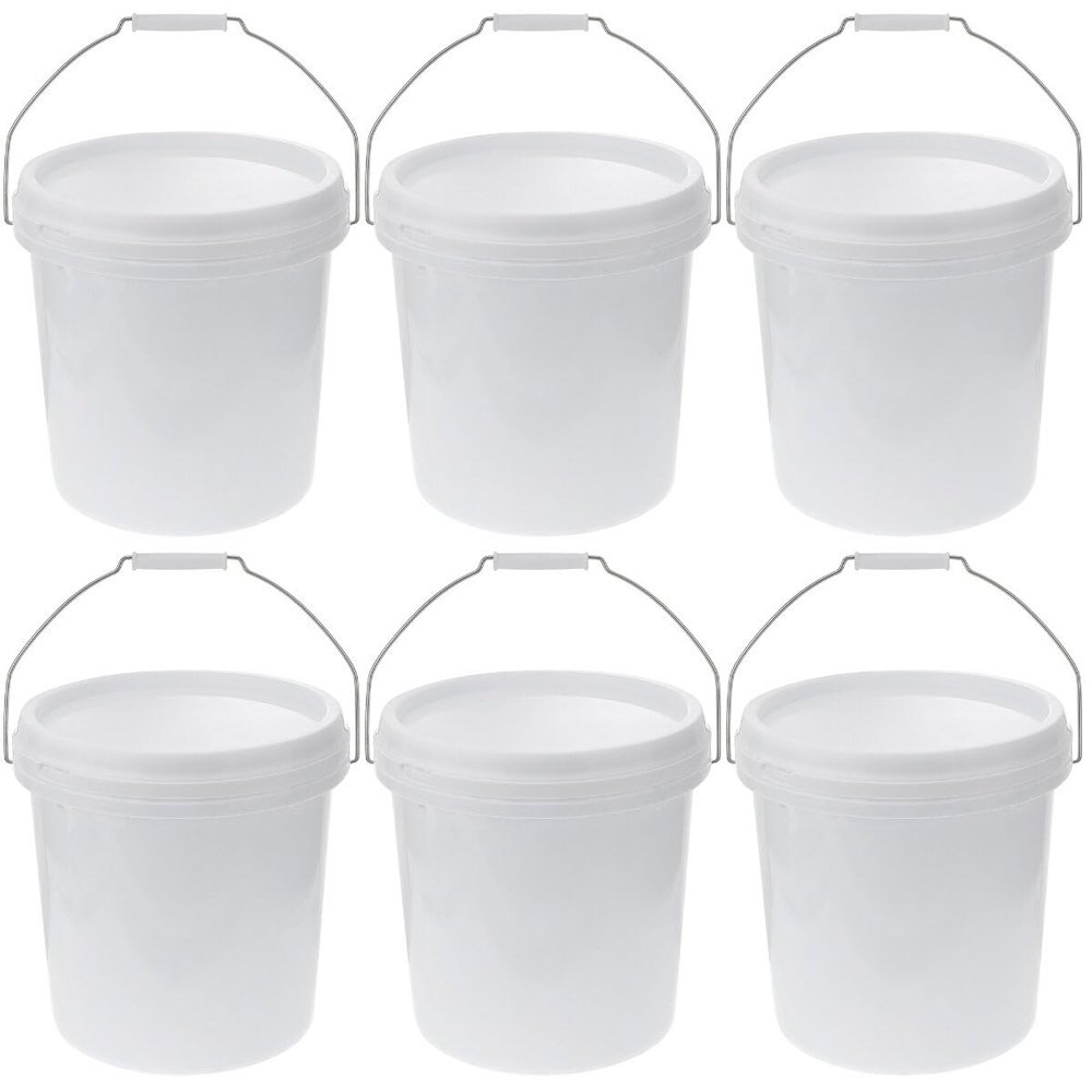 BESTOYARD White Plastic 1.5 Gallon Bucket with Handle and Lid All Purpose Pail Food Storage Bucket Containers for Art Paint Water Crafts Projects Garage Organization, 20.8X20.8cm