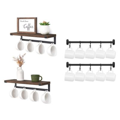 Dahey Mug Holder Wall Mounted Mug Rack with Hooks, Mug Display Rack Rustic Utensil Cups Storage Organizer for Kitchen Dining Room Coffee Bar, Set of 4