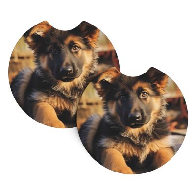 Cute German Shepherd Puppy Print Car Cup Holder Coaster 2 Pcs Non-Slip Coasters Rubber Cup Mat Insert Coasters Fit for Most Vehicles