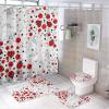 FBMLBRB Brebasf Modern Boho Floral Ladybug 4 Pieces Shower Curtain Set,Rustic Farmhouse Spring Eucalyptus Leaf Ladybugs Non-Slip Rugs Toilet Lid Cover Bath Mat and Bathroom Curtain view 1