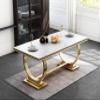 68.11" White Marble Dining Table, Luxurious Marble Table Dining with 0.71" Thick Printed Marble Tabletop and Gold U-Shape Stainless Steel Pedestal, Modern Kitchen Dining Room Table for 8 view 1