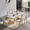68.11" White Marble Dining Table, Luxurious Marble Table Dining with 0.71" Thick Printed Marble Tabletop and Gold U-Shape Stainless Steel Pedestal, Modern Kitchen Dining Room Table for 8 view 3