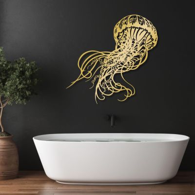 Jellyfish Metal Wall Art, Jellyfish Wall Art, Marine Metal Wall Sign, Sea Life Ocean Wall Decor, Sea Life Wall Art, Metal Wall Art, Living Room,Bedroom,Bathroom or Kitchen Wall Decor (23"x 22"| 60x58cm, Gold)