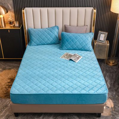 LMXSHJI Fitted Sheet Quilted Layer Crystal Velvet Fabric Mattress Protector Cover Elastic Band Fixation Single Double Toppers Deep up to 30cm (Color : Lake Blue, Size : 71"x87"+4"/180x220cm+10cm)