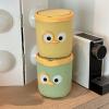 WOOXGEHM Plastic Mini Trash Can with Lid, Cute Cartoon Design, Small Desktop Trash Can for Home/Office/Kitchen/Dresser Desktop/Bedroom/Bathroom(Green) view 4