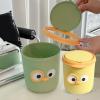 WOOXGEHM Plastic Mini Trash Can with Lid, Cute Cartoon Design, Small Desktop Trash Can for Home/Office/Kitchen/Dresser Desktop/Bedroom/Bathroom(Yellow) view 2