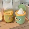 WOOXGEHM Plastic Mini Trash Can with Lid, Cute Cartoon Design, Small Desktop Trash Can for Home/Office/Kitchen/Dresser Desktop/Bedroom/Bathroom(Yellow) view 3