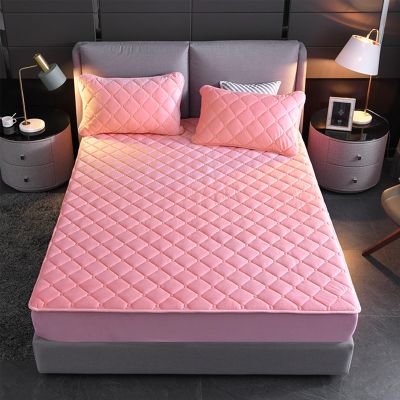 LMXSHJI Fitted Sheet Quilted Layer Crystal Velvet Fabric Mattress Protector Cover Elastic Band Fixation Single Double Toppers Deep up to 30cm (Color : Pink, Size : 63"x78.7"+11"/160x200cm+28cm)