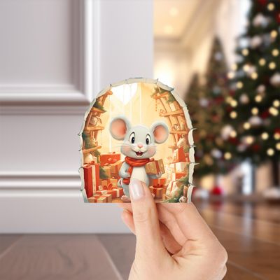 Christmas Mouse Decorations - Mouse Hole Wall Sticker Decal for Baseboard - 3D Christmas Wall Decor - Mouse Hole Wall Sticker