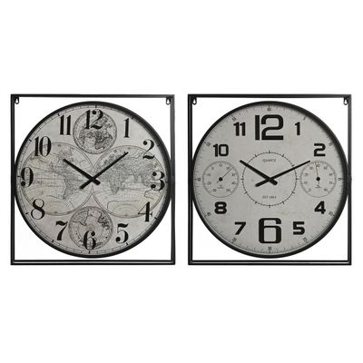 Home ESPRIT Wall Clock White Black Metal Wood MDF 62 x 6 x 65 cm (Pack of 2)