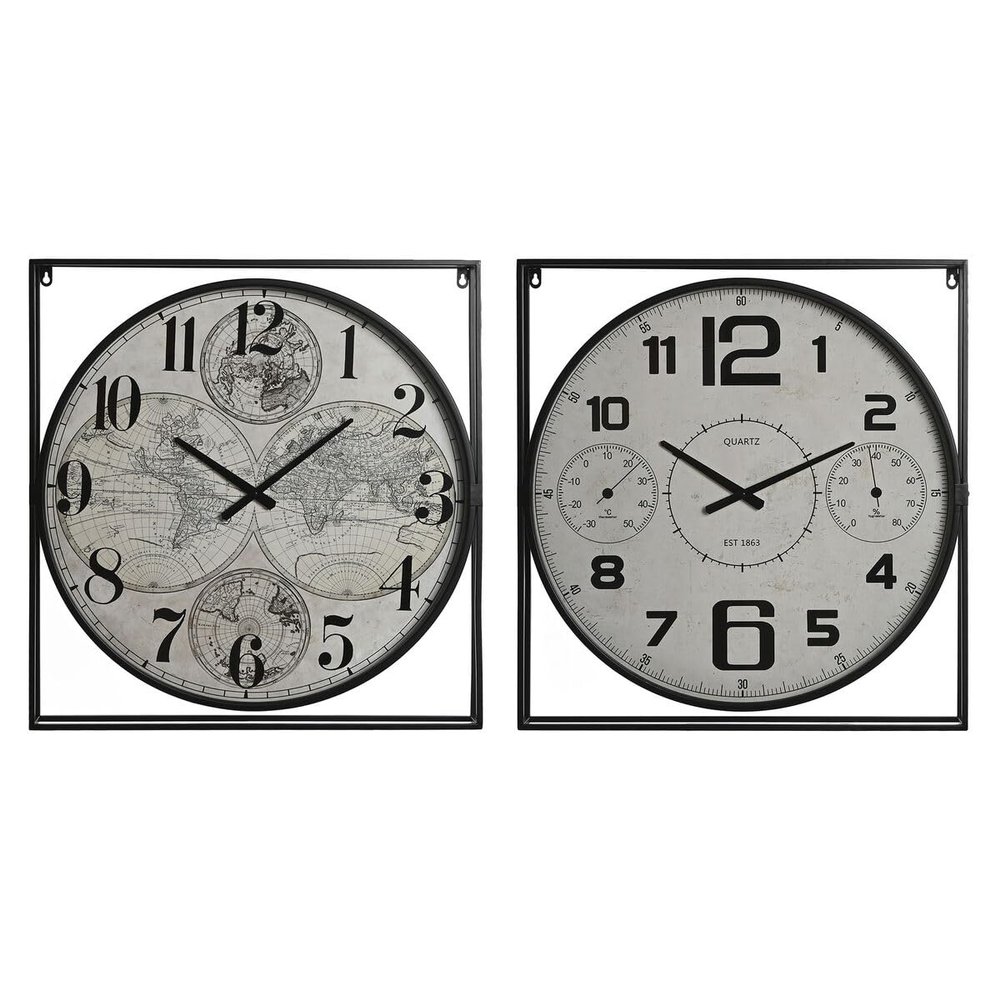 Home ESPRIT Wall Clock White Black Metal Wood MDF 62 x 6 x 65 cm (Pack of 2)