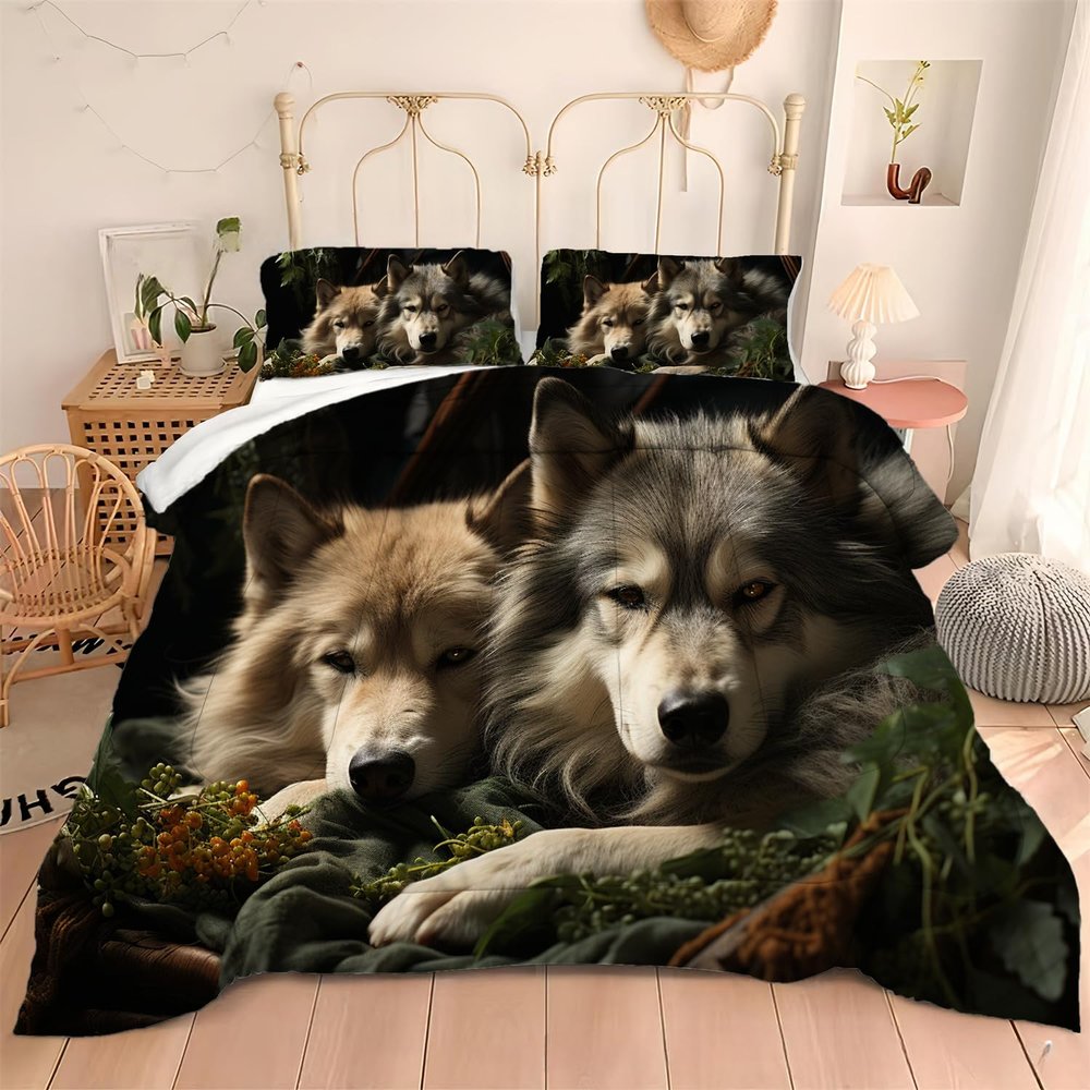 Albideyaa Boys Girls Teens Bedroom Comforter Set Wildlife Aniaml Wolf Pattern Bedding Quilt Set for Kids Adult Modern Soft Texture King Size Duvet Set with 2Pillowcases