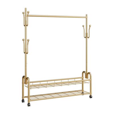 REROM Rolling Clothing Racks,Multi-functional Bedroom Clothes Rack With Bottom Shelf for Hanging Clothes,Coats,Skirts,Shirts,Sweaters Garment Rack (Color : Gold, Size : 100cm/39.37in)