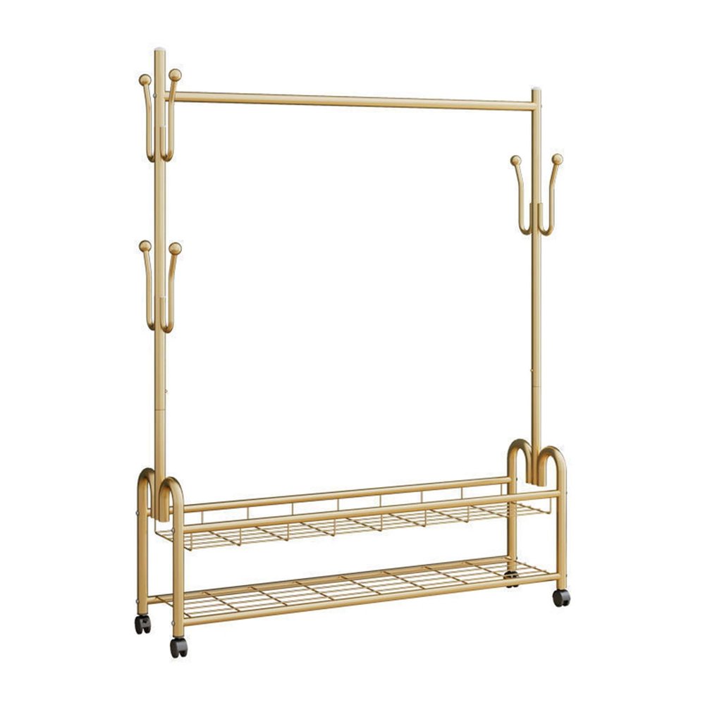 REROM Rolling Clothing Racks,Multi-functional Bedroom Clothes Rack With Bottom Shelf for Hanging Clothes,Coats,Skirts,Shirts,Sweaters Garment Rack (Color : Gold, Size : 100cm/39.37in)