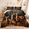 Albideyaa Brown Forest Wildlife Sika Deers Quilted Bedding Set for Kids Adult Wildlife Animal 3D Print Full Size Comforter Set Sika Deers Pattern Quilt with 2Pillowcases view 1