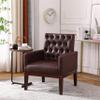 PU Leather Accent Chair, Upholstered Lounge Sofa Armchair, Comfortable Armchair with Wooden Legs in Log Color, Modern Button Reading Chair for Bedroom Living Room, Dark Brown view 3