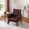 PU Leather Accent Chair, Upholstered Lounge Sofa Armchair, Comfortable Armchair with Wooden Legs in Log Color, Modern Button Reading Chair for Bedroom Living Room, Dark Brown view 4