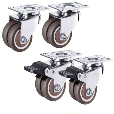 Computer Chair, 4pcs 2 Inch Brake Swivel Caster Wheels for Trolley Pallet Universal Mute Soft Rubber Heavy Duty Rollers Furniture Hardware