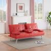 67" Red Leather Multifunctional Double Folding Sofa Bed for Office with Coffee Table view 2