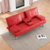67" Red Leather Multifunctional Double Folding Sofa Bed for Office with Coffee Table view 3