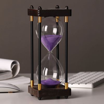 Hourglass Timer,Colorful Glass Sandglass Wooden Frame Sand Decorative Sandglass Hourglass Timer for Kids Glass Hourglass Sand Timer for Home,Desk,Gifts,Office,Decor Creative Gifts (Color : Purple San