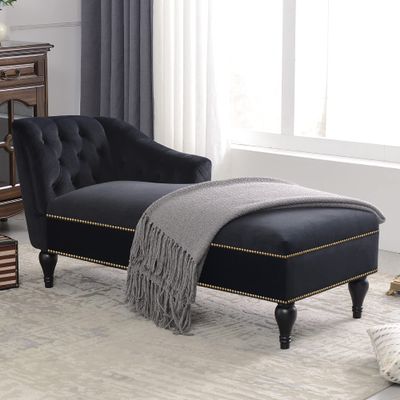58''Velvet Chaise Lounge,Button Tufted Right Arm Facing Lounge Chair with Nailhead Trim Solid Wood Legs for Living Room or Office,Sleeper Lounge Sofa of WF284880AAB