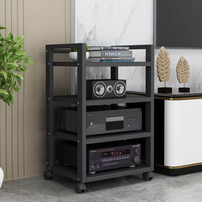 BXKCFYBSQ 4 Tier Media Rack Audio/Video Component Cabinet with Height Adjustable Wooden Shelf Floor Standing Storage Rack for Home Office Audio Video (Color : Style 2, Size : 60x40x79cm)