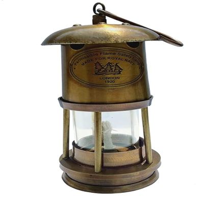 New Antique Vintage Style Brass Nautical Miner Ship Lantern Oil Lamp Maritime, (Transparent)