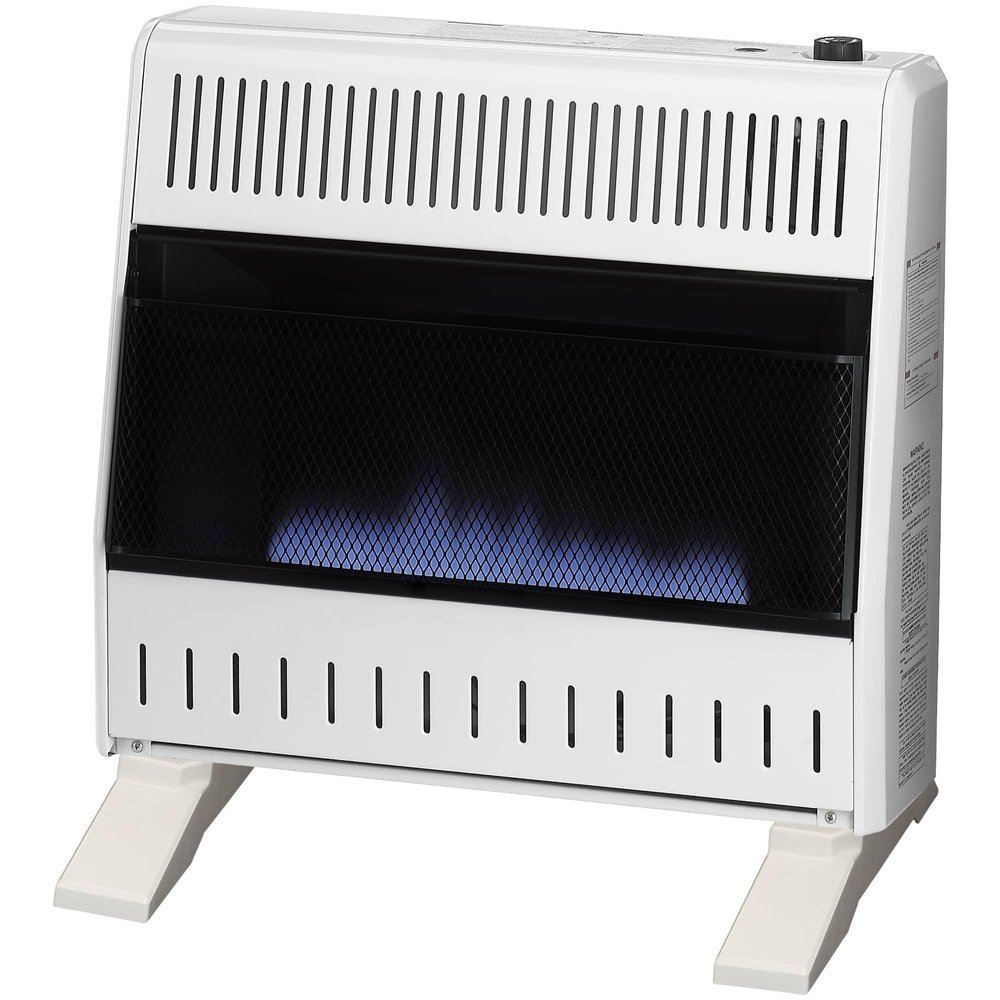 ProCom MN300TBA-B Ventless Natural Gas Blue Flame Space Heater with Thermostat Control for Home and Office Use, 30000 BTU, Heats Up to 1400 Sq. Ft., Includes Wall Mount and Base Feet, White