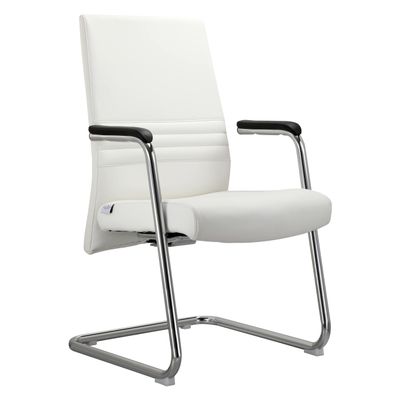 LeisureMod Aleen Mid-Century Modern Office Chair with Upholstered Leather Seat and Metal Armrest, White