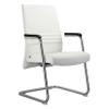 LeisureMod Aleen Mid-Century Modern Office Chair with Upholstered Leather Seat and Metal Armrest, White view 1