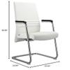 LeisureMod Aleen Mid-Century Modern Office Chair with Upholstered Leather Seat and Metal Armrest, White view 2