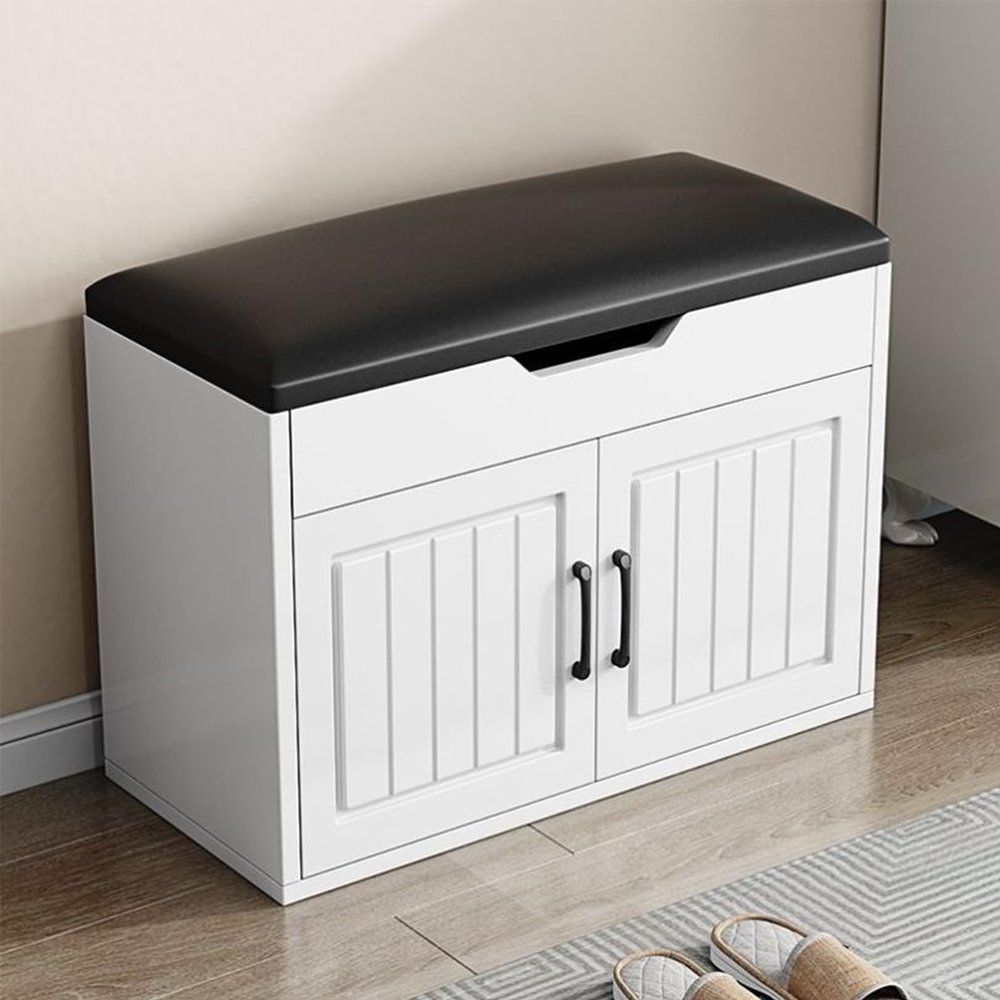 ANram Large Shoe Bench Rack Shoe Organizer with Storage Drawer and Padded Cushion Seat for Entryway Hallway Living Room Bathroom