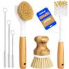 Holikme 6 Pack Dish Brush Kitchen Brushes Set with Vegetable Palm Brush, Bottle Brush, Dish Brush and Straw Brush, Fruit Cleaning Brushes for Cleaning Potato Skillet Wok Pot Pan Cast Iron, Yellow view 1