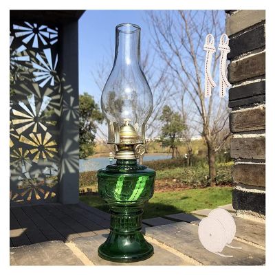LUTFI Oil Lamps Vintage Glass Kerosene Lamp Vintage Indoor Kerosene Oil Lamp with 2 Roll Wick Oil Lamps Outdoor Hurricane Lamp Retro Retro (Color : Green)