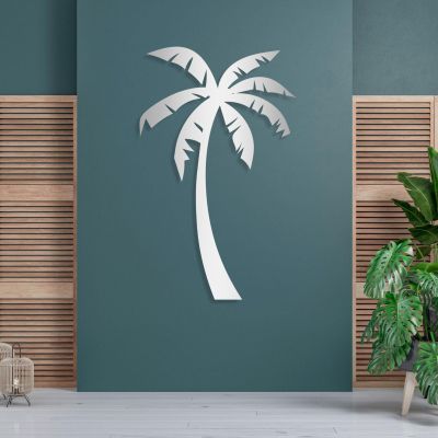 Palm Tree Metal Wall Art, Metal Palm Tree, Tropical Palm Tree Decor, Metal Wall Decor, Vacation Beach Themed Sign, Metal Tree Wall Art, Coastal Wall Decor, Home Living Room Wall Decor (30"x19" | 76x47cm, Silver)