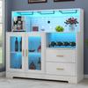 Bar Cabinet for Home with LED Light, Coffee Bar Cabinet with Wine & Glass Rack, Wine Cabinets with Storage Cabinet &Drawers, Modern Liquor Cabinets for Kitchen, Living Room, Dining Room (White) view 1