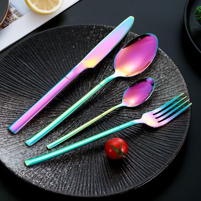 Christmas Essentials Rainbow Silverware Sets for 4 Flatware Set Cutlery Silverware Set Stainless Steel Utensil Sets includes Spoons Teaspoons Forks Dinner Knives Family Gatherings